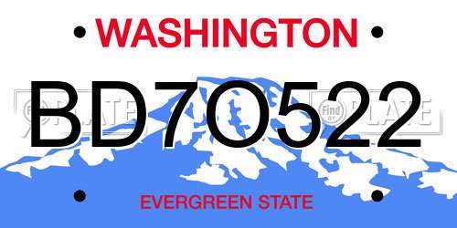 BD7O522 Washington License Plate
