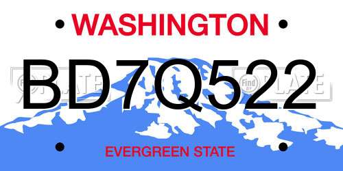 BD7Q522 Washington License Plate