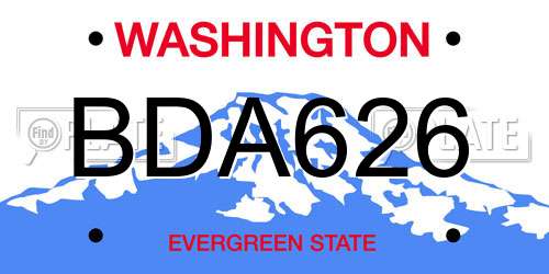 BDA626 Washington License Plate