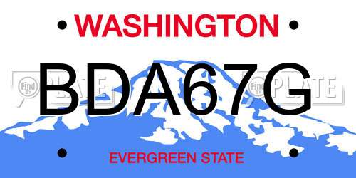 BDA67G Washington License Plate