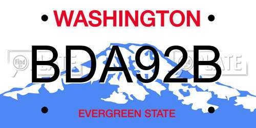 BDA92B Washington License Plate