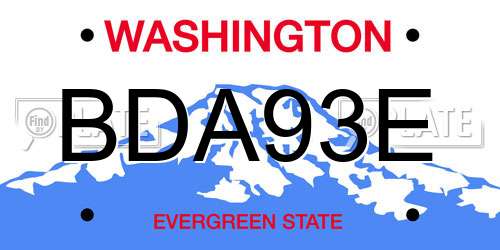 BDA93E Washington License Plate