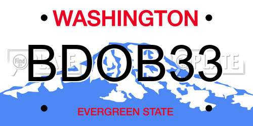 BDOB33 Washington License Plate