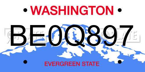 BE0Q897 Washington License Plate