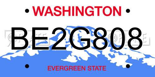 BE2G808 Washington License Plate
