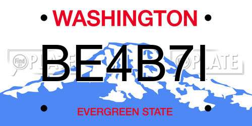 BE4B7I Washington License Plate