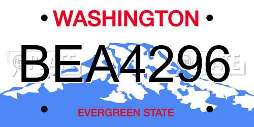 BEA4296 Washington License Plate