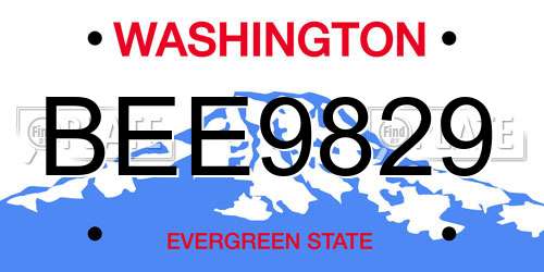 BEE9829 Washington License Plate