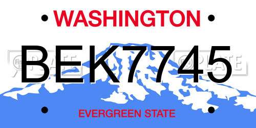 BEK7745 Washington License Plate