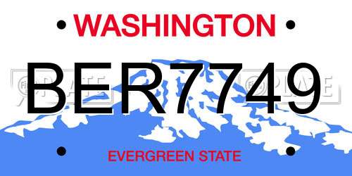BER7749 Washington License Plate