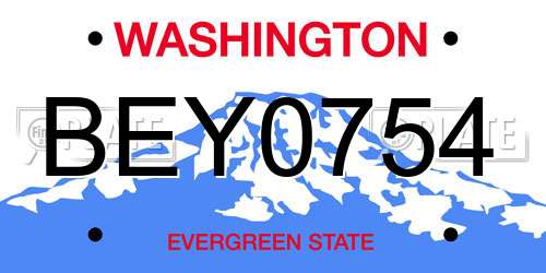 BEY0754 Washington License Plate