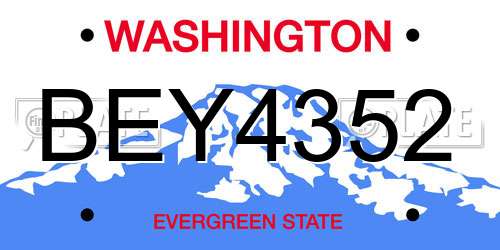 BEY4352 Washington License Plate