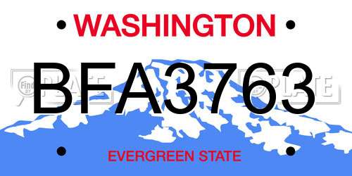 BFA3763 Washington License Plate