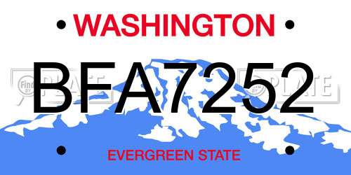 BFA7252 Washington License Plate