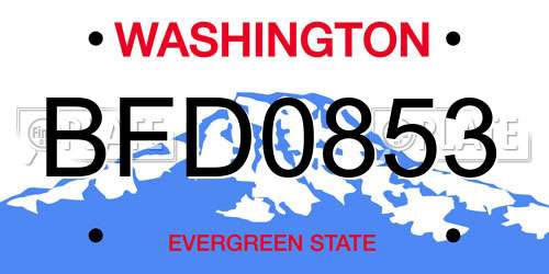 BFD0853 Washington License Plate