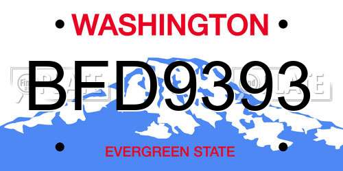 BFD9393 Washington License Plate