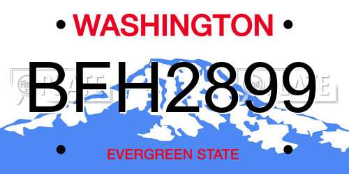 BFH2899 Washington License Plate