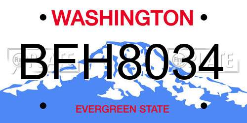 BFH8034 Washington License Plate