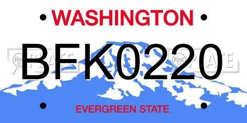 BFK0220 Washington License Plate