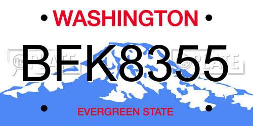 BFK8355 Washington License Plate