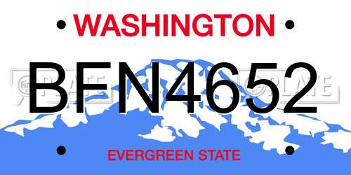 BFN4652 Washington License Plate