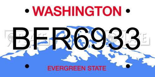 BFR6933 Washington License Plate