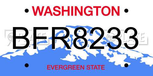 BFR8233 Washington License Plate