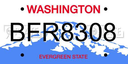 BFR8308 Washington License Plate