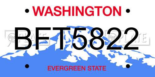 BFT5822 Washington License Plate