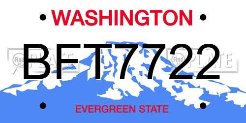 BFT7722 Washington License Plate