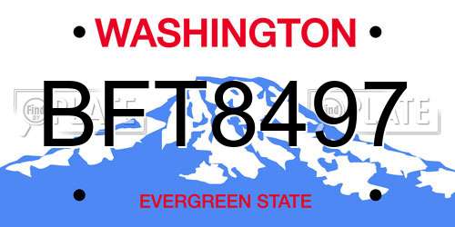 BFT8497 Washington License Plate
