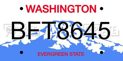 BFT8645 Washington License Plate