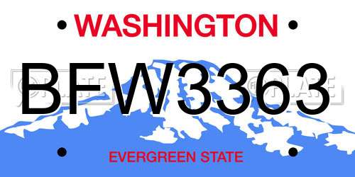 BFW3363 Washington License Plate