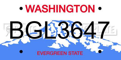 BGL3647 Washington License Plate