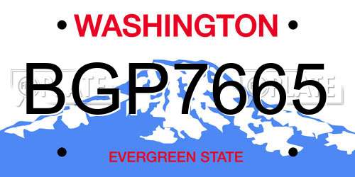 BGP7665 Washington License Plate