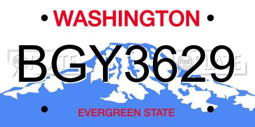 BGY3629 Washington License Plate