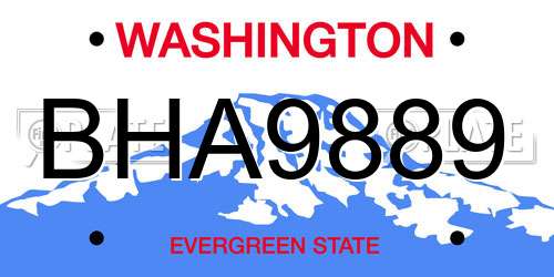 BHA9889 Washington License Plate