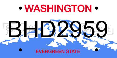 BHD2959 Washington License Plate