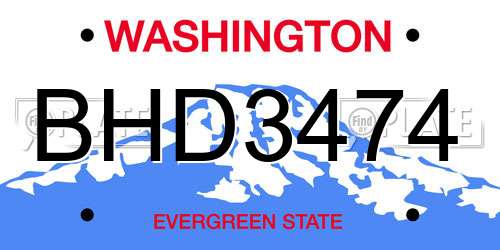 BHD3474 Washington License Plate