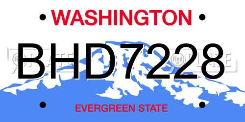 BHD7228 Washington License Plate