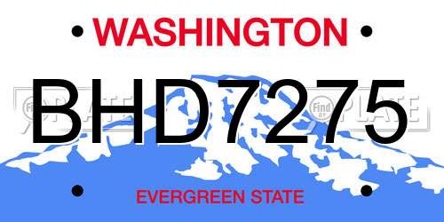 BHD7275 Washington License Plate