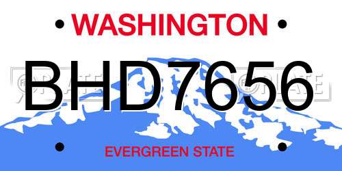 BHD7656 Washington License Plate