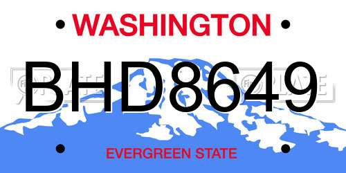 BHD8649 Washington License Plate