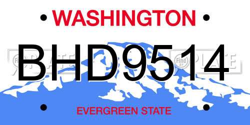 BHD9514 Washington License Plate