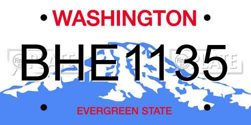 BHE1135 Washington License Plate