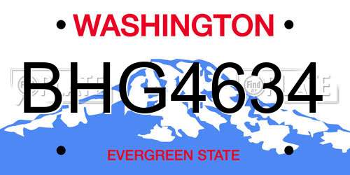 BHG4634 Washington License Plate