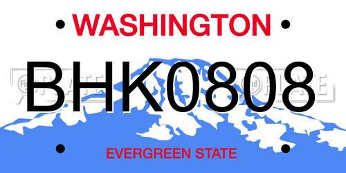 BHK0808 Washington License Plate