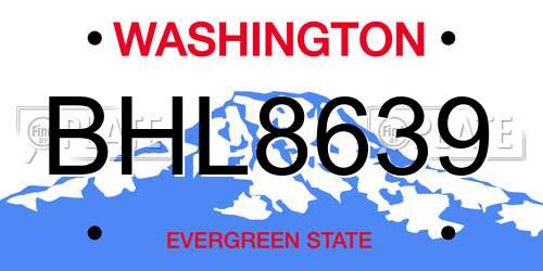 BHL8639 Washington License Plate