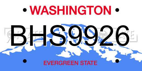 BHS9926 Washington License Plate