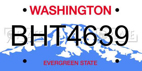 BHT4639 Washington License Plate
